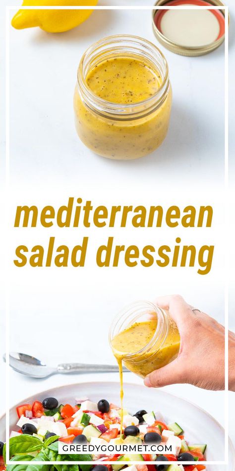 Healthy Mediterranean Salad, Mediterranean Salad Dressing, Mediterranean Dressing, Lemon Salad Dressings, Mediterranean Diet Snacks, Healthy Dressing Recipes, Mustard Salad Dressing, Best Salad Dressing, Mediterranean Recipes Healthy