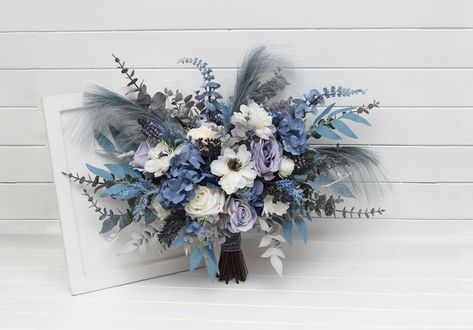 "The bouquet is made of flowers and leaves of high quality. All dimensions are total length or width. The width of the bridal bouquet - 18\" (47 cm) The height of the bridal bouquet - 15\" (38 cm) The width of the bridesmaid bouquet - 10\" ( 25 cm) Thanks for visiting 😊" Anemones Bouquet, Types Of Blue Flowers, Tiger Lily Bouquet, Wedding Flowers Boho, Slate Blue Wedding, Anemone Bouquet, Blue Winter Wedding, Bouquet Bridesmaid, Lily Bouquet