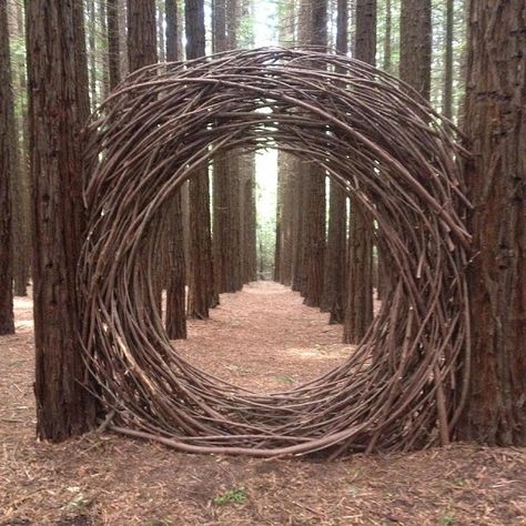 Fun, Factual, Weird, and Breathtaking: Nature's Art From Wild & Woven #art #basket #moss #nature #texture #tree #twig #wall #daviddigapony # Stick Fort, Horse Land, Whimsy Garden, Farmhouse Exteriors, Tre Kunst, Wood Moon, Moon Gate, Natural Fence, Fantasy Garden