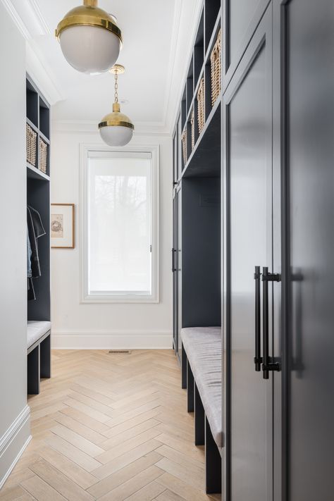 Mudroom Cabinetry, Black Herringbone Tile, Transitional Laundry Room, Herringbone Tile Floors, Lux Decor, Mudroom Cabinets, Mudroom Flooring, Black Floor Tiles, Mudroom Design