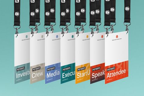 Event Badge Design Name Tags, Event Tag Design, Conference Lanyard, Event Branding Ideas, Conference Graphic Design, Event Lanyard, Conference Badges Design, Id Badge Design, Event Badge Design