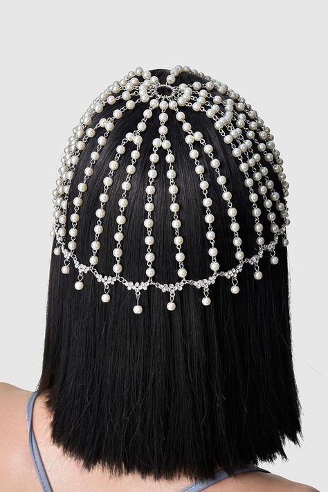 BABEYOND 1920s Crystal Cap Headpiece Rhinestone Head Chain Roaring 20s Great Gatsby Hair Accessories for Art Deco Party (Silver Pearl) Gatsby Hair Accessories, Great Gatsby Hair, Great Gatsby Hairstyles, Gatsby Hair, Art Deco Party, 1920s Headpiece, 1920s Hair, Art Deco Hair, Rhinestone Headpiece