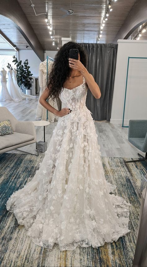 3d lace wedding dress with an ultra flattering corset bodice Wedding Dress 3d Lace, Wedding Dress 3d Applique, 3d Flower Wedding Dress Ball Gowns, Wedding Dress Flower Lace, Wedding Gown With Flowers, Applique Flower Wedding Dress, Floral 3d Wedding Dress, A Line Wedding Dress 3d Flowers, 3d Floral Lace Wedding Dress