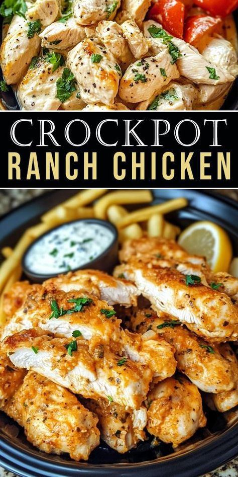 Creamy Crockpot Ranch Chicken with tender chicken breasts, ranch seasoning, and potatoes—perfect for easy dinners, meal prep, or comforting one-pot meals. Easy Healthy Crockpot Dinner Recipes, Easy And Cheap Crockpot Recipes, Ranch Chicken And Rice Crockpot, Easy Cheap Chicken Crockpot Recipes, Crockpot Recipes Quick And Easy, Healthy Meal Prep For The Week Crockpot, Mini Crockpot Chicken Recipes, Dinner For A Crowd Crockpot, Kid Friendly Chicken Crock Pot Recipes