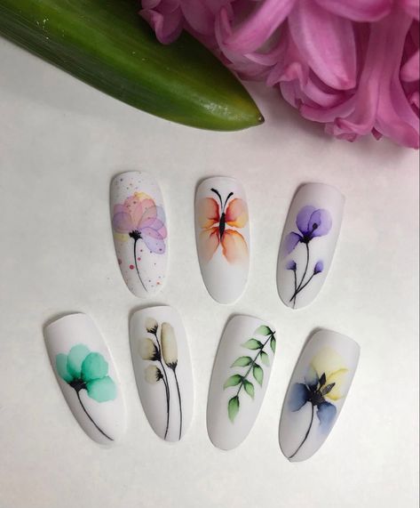 Watercolor Nails Tutorial, Watercolor Nail Designs, Watercolour Nails, Easter Nails Design, Watercolor Nail Art, Water Nail Art, Burgundy Nail Designs, Nail 2023, Aqua Nails