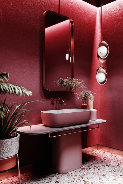 Kaffe Bar, Contemporary Bathroom Design, Diy Home Decor For Apartments, Contemporary Bathroom Designs, Bad Inspiration, 카페 인테리어 디자인, Bathroom Red, Sopot, Contemporary Bathrooms