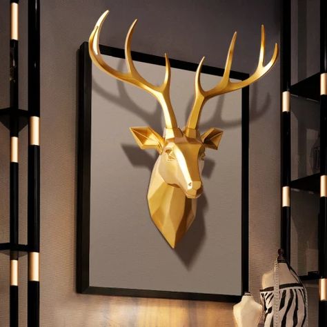 3D,Deer Head,Statue,Room Wall Decor,Sculpture,43*16*36cm,Animal Figurine Miniature,Modern Art,Home Decorations Accessories|Statues & Sculptures| - AliExpress Deer Living Room, Mural Sculpture, Geometric Deer Head, Deer Head Wall Mount, Animal Wall Mount, Deer Statues, Deer Wall Art, Accessories Wall, Head Sculpture