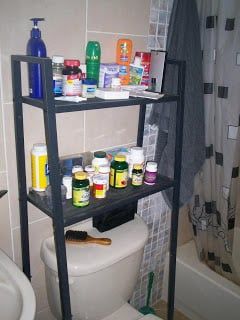 LERBERG shelf into Storage-over-toilet unit - IKEA Hackers Lerberg Ikea, Ikea Toilet, Ikea Bathroom Furniture, Above The Toilet Storage, Ikea Bathroom Storage, Over The Sink Shelf, Bathroom Storage Over Toilet, Small Bathroom Solutions, Toilet Unit