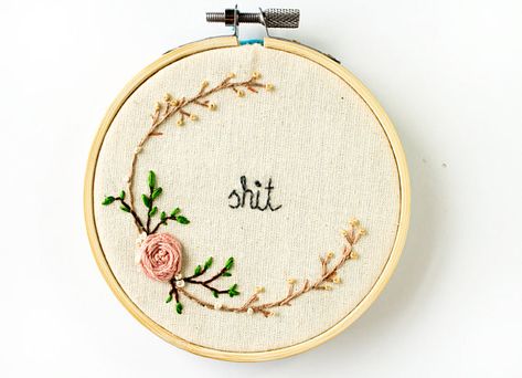 Feminist Embroidery, Funny Housewarming Gift, Funny Embroidery, Swear Words, Lazy Daisy Stitch, Swear Word, Embroidery Patterns Vintage, Learn Embroidery, Embroidery Hoop Art