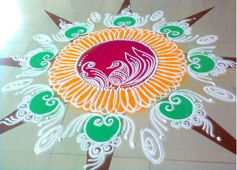 Rangoli With Paint, Sanskar Bharti Rangoli, Rangoli Images, Sanskar Bharti Rangoli Designs, Rangoli Designs For Diwali, Diwali Pictures, Very Easy Rangoli Designs, Rangoli Designs Simple Diwali, Latest Rangoli