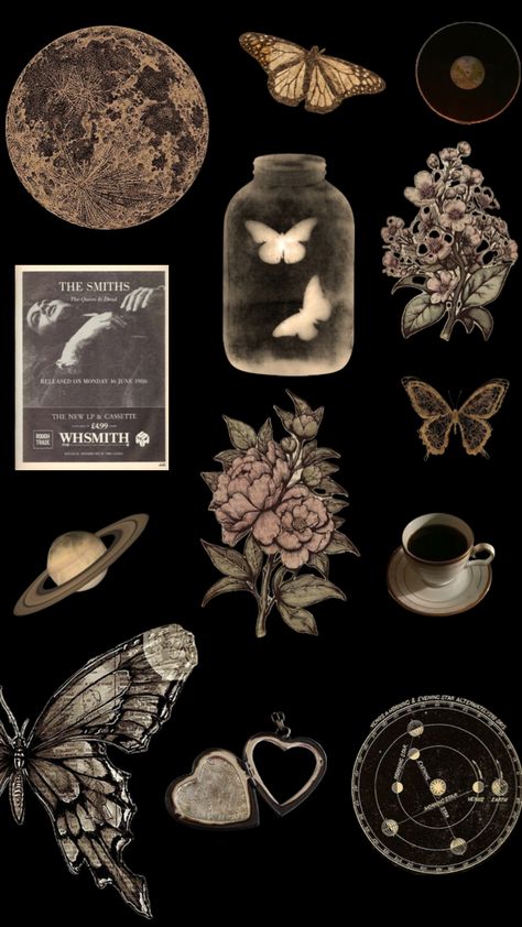 #myfirstshuffle Unlock Wallpaper Aesthetic, Black Vintage Stickers, Dark Collage Aesthetic, Black Aesthetic Stickers, Dark Journal Aesthetic, Dark Mood Board, Shuffles Stickers, Witchy Collage, Journal Cutouts