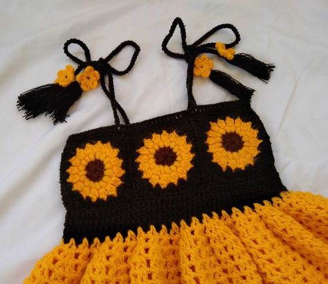 crocheted sunflower dress. I made this last year (2022) for my client🌻 Crochet Sunflower Dress, Crocheted Sunflower, Sunflower Dress, Crochet Sunflower, Sunflower, Crochet