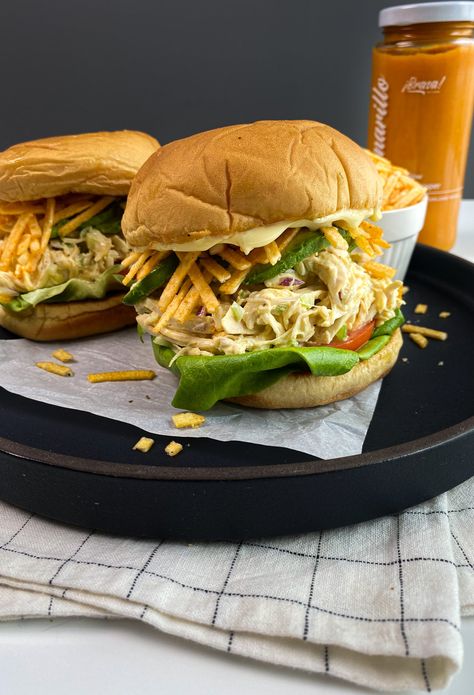 Pulled Peruvian Chicken Sandwich in Less Than 25 Minutes | Brasa Peruvian Chicken Sandwich, Peruvian Sandwich, Bbq Chips, Peruvian Chicken, Pulled Chicken Sandwiches, Sandwich Fillers, Boiled Chicken, Pulled Chicken, Pulled Pork Sandwich