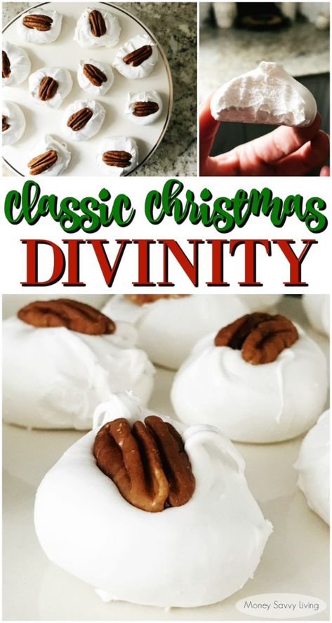 No Cook Divinity Recipe, Vintage Christmas Desserts, Easy Divinity Recipe, Old Fashioned Divinity Recipe, Old Fashioned Divinity, Christmas Divinity, Vintage Christmas Recipes, Divinity Recipe, Divinity Candy