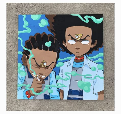 Sosa Painting, Boondocks Canvas Painting, Boondocks Painting, Easy Graffiti Drawings, The Boondocks, Hippie Painting, Canvas Drawing, Cute Canvas Paintings, Easy Canvas Art