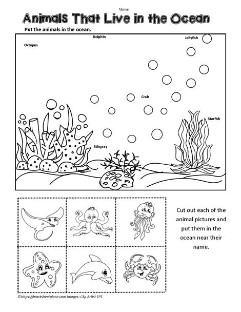 Sea Animals Worksheets For Preschool, Sea Animals Worksheet For Kindergarten, Water Animals Worksheets For Kids, Sea Animals Worksheets For Kids, Animal Habitats Preschool, Ocean Worksheets, Ocean Animals For Kids, Animals Worksheet, Ocean Habitat