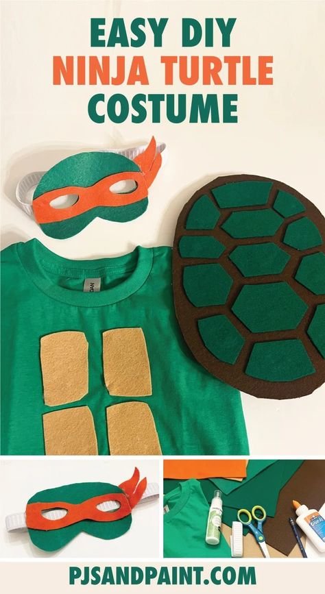 Turtle Costume Diy, Diy Ninja Turtle Costume, Diy Ninja, Turtle Costume, Ninja Turtle Costume, Turtle Costumes, Costume For Kids, Kids Pjs, Costume Diy