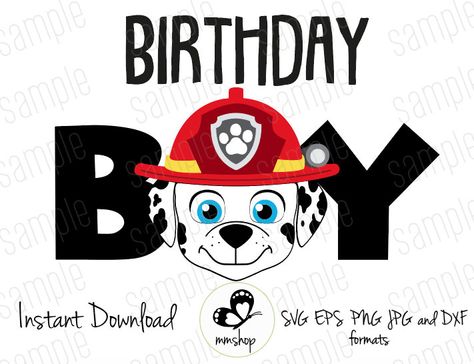 Birthday Boy - Marshall - Paw Patrol - Instant Download - SVG FILES by MmShopStudio on Etsy https://www.etsy.com/listing/592426366/birthday-boy-marshall-paw-patrol-instant Paw Patrol Birthday Shirt Boys, Paw Patrol Navidad, Marshall Paw Patrol Birthday, Skye Paw Patrol Cake, Paw Patrol Svg, Paw Patrol Birthday Shirt, Paw Patrol Shirt, Paw Patrol Christmas, Paw Party