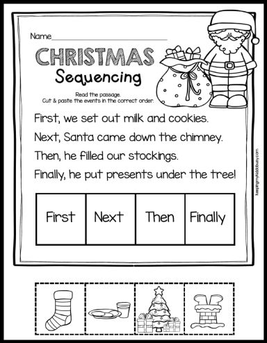 FREE Christmas sequencing practice.  Perfect for a kindergarten literacy center in December 1st Grade Christmas, December Math, Kindergarten Christmas, Christmas Lesson, Kindergarten Reading Worksheets, Christmas Teaching, Christmas Reading, Christmas Worksheets, Christmas Kindergarten