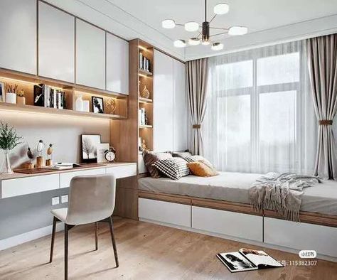 Reka Bentuk Bilik Tidur, Guest Bedroom Home Office, Design Ložnic, Small Bedroom Interior, Window Seat Design, Small Room Design Bedroom, Small Home Offices, Study Area, Kids Interior Room