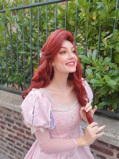 Ariel Pink Dress Cosplay, Mnsshp 2024, Ariel Pink Dress, Ariel Makeup, Princess Ariel Dress, Ariel Pink, Princess Photoshoot, Pink Colour Dress, Ariel Hair