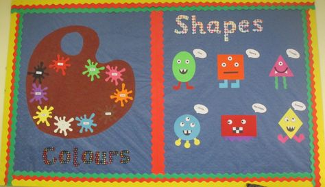 Colour and Shape Display board Classroom Display Boards, Display Boards For School, Daycare Themes, Preschool Bulletin, Preschool Bulletin Boards, Display Boards, School Displays, Classroom Display, Door Decorations Classroom