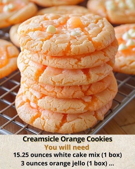 Ashley’s Recipes Creamsicle Ice Cream, Orange Jello, Comfort Casseroles, Orange Cookies, Cream Cookies, Cookie Flavors, Small Desserts, White Cake Mixes, Orange Recipes