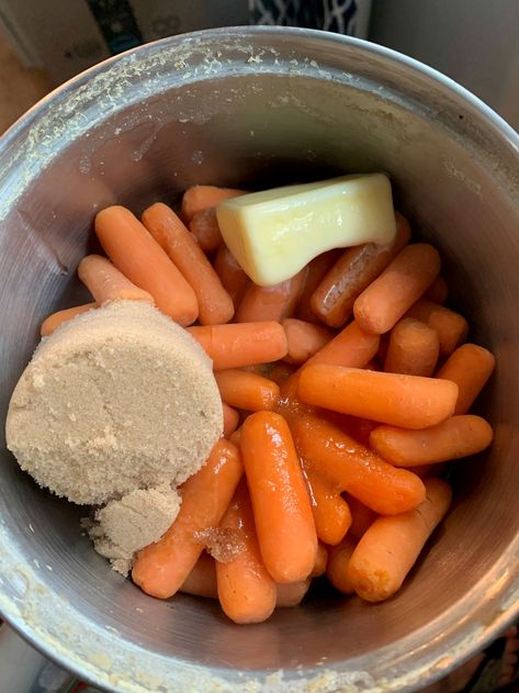 Brown Sugar and Butter Carrots Boiled Carrots Brown Sugar, Crockpot Brown Sugar Carrots, Carrots With Brown Sugar And Butter, Cooked Carrots With Brown Sugar, Buttery Carrots, Boiled Carrots Recipe, Cracker Barrel Carrots, Cooked Baby Carrots, Sweet Baby Carrots