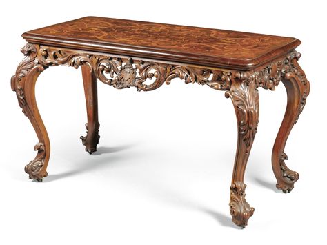 A Victorian walnut and inlaid side table mid-19th century Console Designs, Center Table Decor, Antique Stuff, 1850s Fashion, Wood Carving Furniture, Victorian Table, Classic House Exterior, Eclectic Furniture, Furniture Design Wooden