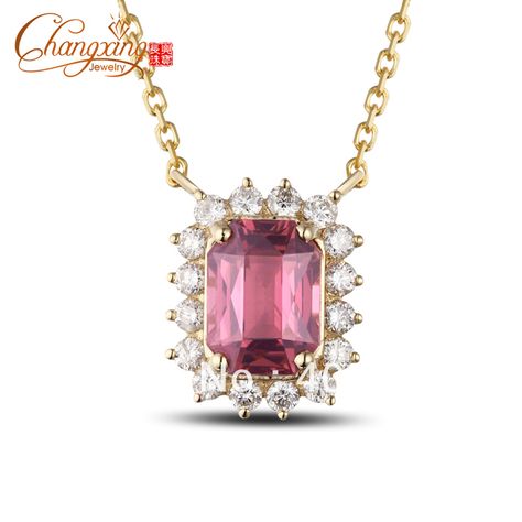 1.73ct Pink Emerald Cut Tourmaline Diamond 18k Yellow Gold Necklace Clavicle Pendant Pink Emerald, 14k Yellow Gold Necklace, Gold Beauty, Citrine Pendant, Tourmaline Pendant, Yellow Gold Necklace, Heart Shaped Rings, Amethyst Pendant, Pink Tourmaline