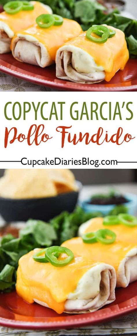 A Mexican restaurant favorite that tastes just like the original! Copycat Garcia's Pollo Fundido is so easy to make and a meal the whole family will love. Assorted Pies, Fundido Recipe, Latino Recipes, Copycat Food, Super Recipes, Comfort Meals, Cupcake Diaries, Hispanic Recipes, Recipes Mexican