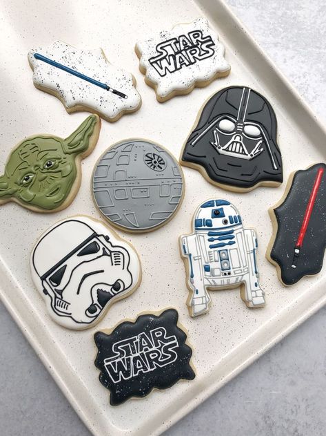 Star Wars Cookies Star Wars Cookies Decorated Birthday, Star Wars Kids Party, Star Wars Dessert, Star Wars Theme Birthday, Star Wars Party Decorations, Lego Star Wars Birthday, Star Wars Themed Birthday Party, Star Wars Birthday Cake, Dallas Farmers Market