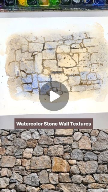 Irshad Ahmad Ansari on Instagram: "Discover the secret to painting realistic watercolor stone walls effortlessly! 🖌️✨ Follow these simple steps and elevate your watercolor game. 🎨  🔹 Wet the paper and blend burnt sienna, sepia, and ultramarine blue. 🔹 Add texture with plastic wrap and define stones with darker hues. 🔹 Finish with a touch of spattering for depth.  Save this reel and share it with friends. Follow for more tips and DM for live classes. Happy painting! 😊  #WatercolorArt #PaintingTips #ArtTutorial #WatercolorPainting #watercolortips" Watercolor Stone Wall, Stone Watercolor, Watercolor Realistic, Rock Steps, Stone Wall Texture, Painting Realistic, Happy Painting, Ultramarine Blue, Watercolor Tips