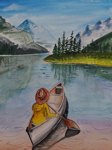 Canoe Drawing, Lake Landscape Drawing, Lake Drawing, Lake Scene Drawing, Kayaking Drawing, Lake Drawings Sketches, Mountain And Lake Painting Easy, Forest With Lake Drawing, Kayak Painting