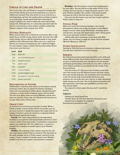 Necromancy Spells, Dnd Druid, Healing Spells, Dungeons And Dragons Classes, Cycle Of Life, Writing Fantasy, Dnd 5e Homebrew, Tree Hugger, Dungeons And Dragons Characters