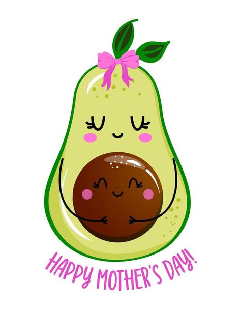 Happy Mother's Day - Cute hand drawn pregnant avocado illustration kawaii style. Mother's Day color poster. Good for greeting cards, banners, textiles, gifts, shirts, mugs. Baby clothes Birthday Candy Bouquet, Mothers Day Cartoon, Compliment Cards, Diy Mother's Day, Happy Mother's Day Greetings, Grandmas Mothers Day Gifts, Paper Flower Art, Handmade Birthday Gifts, Happy Mother's Day Card