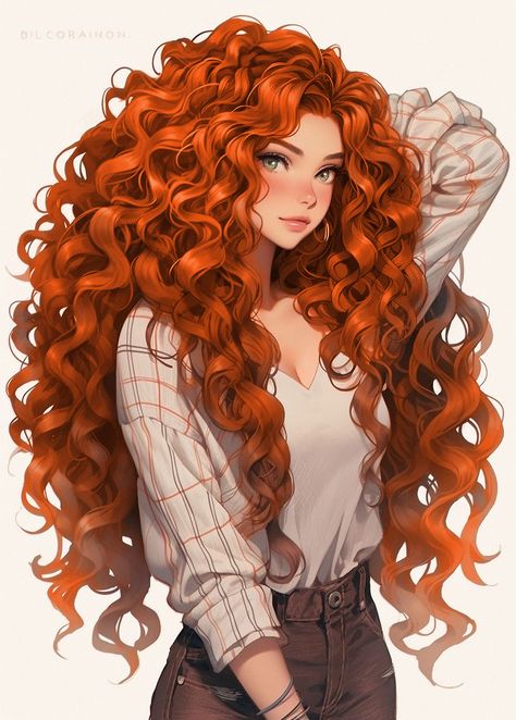 Redhead Characters, ليلو وستيتش, Redhead Art, Red Curly Hair, Girls With Red Hair, Pinturas Disney, Girls Illustration, Female Character Design, How To Draw Hair