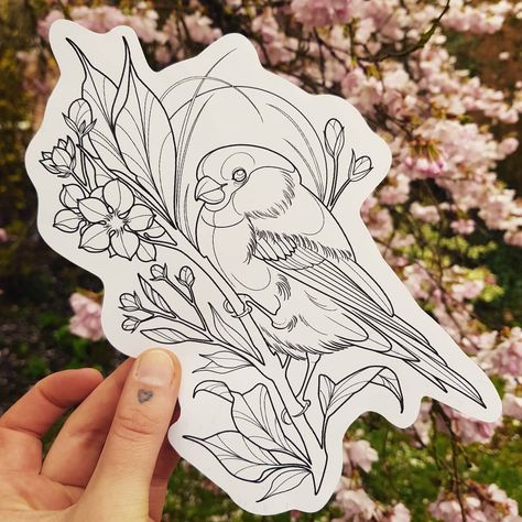 Bullfinch Tattoo, Rice Tattoo, Japanese Cherry Blossoms, Bullfinch, Japanese Cherry Blossom, Cherry Blossoms, Tattoo On, In The Garden, Cherry Blossom