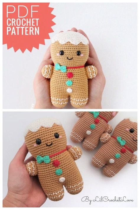 Amigurumi Gingerbread Man, Gingerbread Man Free, Crochet Plant Hanger, Crochet Ornament Patterns, Crochet Gratis, Crochet Plant, Crochet Amigurumi Free Patterns, Crochet Amigurumi Free, Crochet Christmas Ornaments