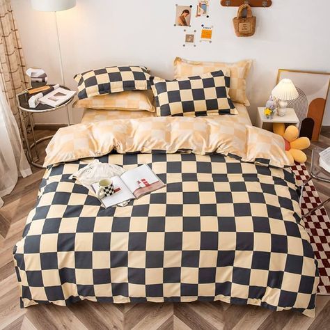 LAMEJOR Duvet Cover Set Queen Size Checkered Pattern Bedding Set Comforter Cover (1 Duvet Cover+2 Pillowcases) Beige/Gray : Amazon.ca: Home Colorful Bedding, Gray Duvet Cover, King Size Bedding Sets, Pillowcase Pattern, Flat Bed, Duvet Bedding, Comforter Cover, Duvet Covers Twin, Quilt Cover Sets