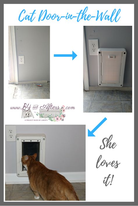 We had an inexpensive cat door installed in the wall for our cat.  She loves it and so do we! Cat Door In Wall, Cat Door Wall, Cat Door Diy, Stove Decor, Kitchen Cupboards Paint, Diy Dresser Makeover, Diy Dresser, Cat Door, Diy Furniture Easy