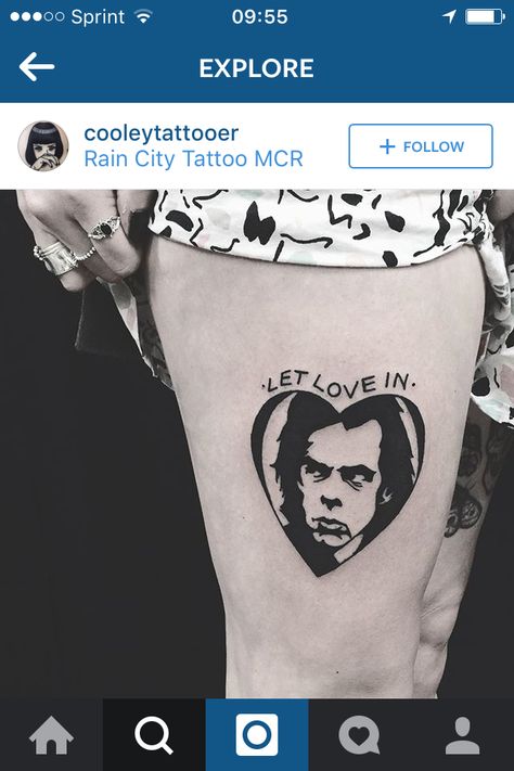 Nick cave tattoo Cave Tattoo, Icon Tattoo, Black Claws, Cute Tats, City Tattoo, Chest Tattoo Men, Back In Black, Nick Cave, Manchester England