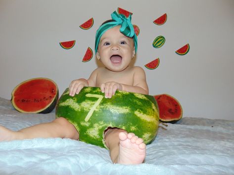 Watermelon Baby Photoshoot, Monthly Photoshoot, Watermelon Baby, Picture Props, Monthly Photos, Baby Photoshoot, Baby Month By Month, Baby Pictures, Photo Shoot