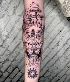 Botanical Tattoo Sleeve, Floral Hip Tattoo, Emo Tattoos, Around Arm Tattoo, Mushroom Tattoo, Small Matching Tattoos, Saved Tattoo, Mushroom Tattoos, Botanical Tattoo