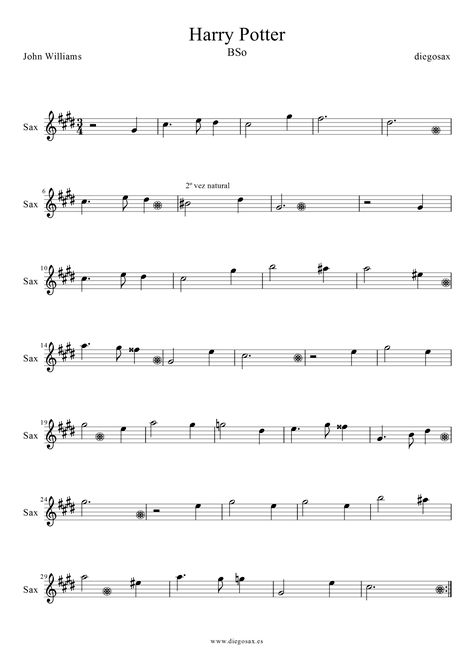 Harry Potter Sheet Music, Saxophone Notes, Alto Saxophone Music, Piano Music With Letters, Alto Sax Sheet Music, Tenor Saxophone Sheet Music, Alto Saxophone Sheet Music, Classical Piano Music, Piano Sheet Music Letters