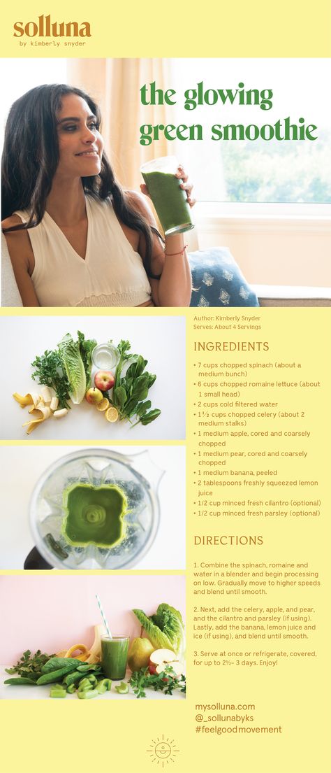 Glowing Green Smoothie – Kimberly Snyder Glowing Green Smoothie Kimberly Snyder, Glowing Smoothie, Glowing Green Smoothie, Smoothie Green, Kimberly Snyder, Health Improvement, Kiwi Smoothie, Green Detox Smoothie, Smoothie Prep