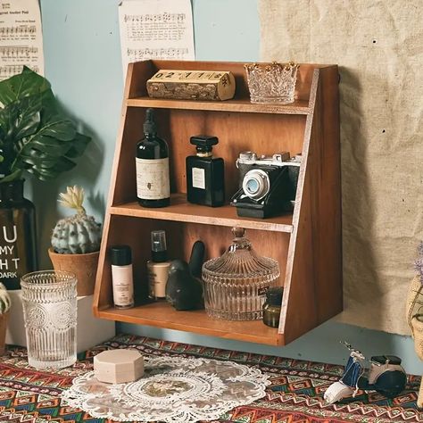 Retro Wood Storage Rack Table Top 3 layer - Temu Wooden Storage Shelves, Wood Storage Rack, Wooden Display Stand, Solid Wood Shelves, Basket Shelves, Kitchen Cabinet Storage, Vintage Storage, Style Japonais, Desktop Storage