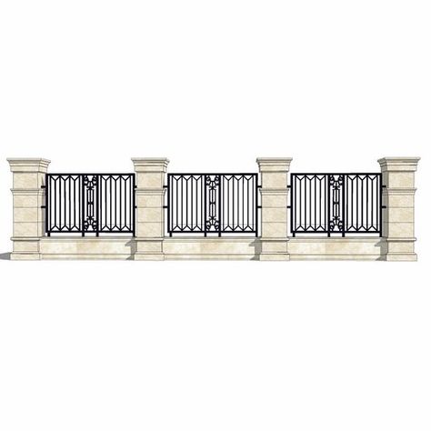 Wall fence Fence Design Drawing, Metal Brick, Wall Fence, 3d Drawings, Fence Design, Designs To Draw, Fence, Villa, Architecture