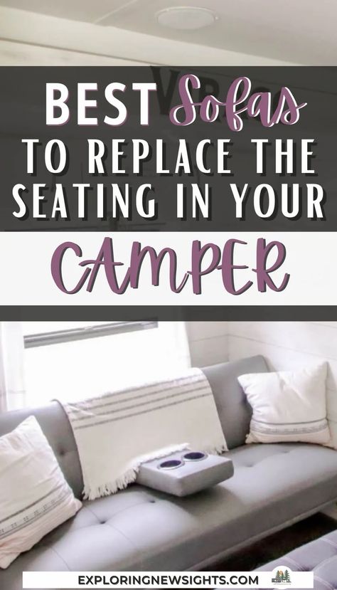 Small Camper Couch Ideas, Small Rv Couch Ideas, Rv Sectional Sofa, Travel Trailer Bedding Ideas, Diy Rv Sofa Bed, Camper Sofa Replacement, Replace Rv Dinette With Couch, Rv Pull Out Bed Couch Diy, Diy Rv Furniture