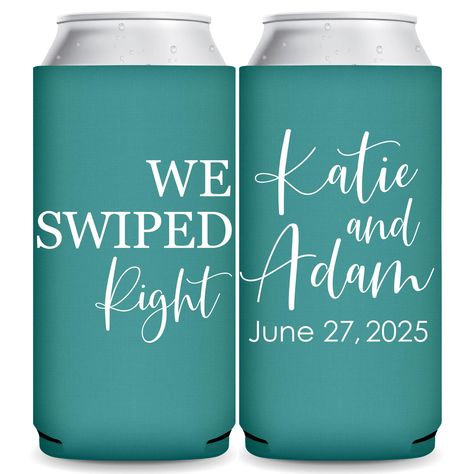 Wedding Slim Can Coolers Slim Beer Can Holders Tinder Wedding Favors for Guests in Bulk Personalized Wedding Party Favors We Swiped Right Tinder Wedding, Unique Wedding Souvenirs, Beer Can Holder, Custom Wedding Favours, Wedding Souvenirs, Can Holders, Wedding Favors For Guests, Can Coolers, Wedding Party Favors